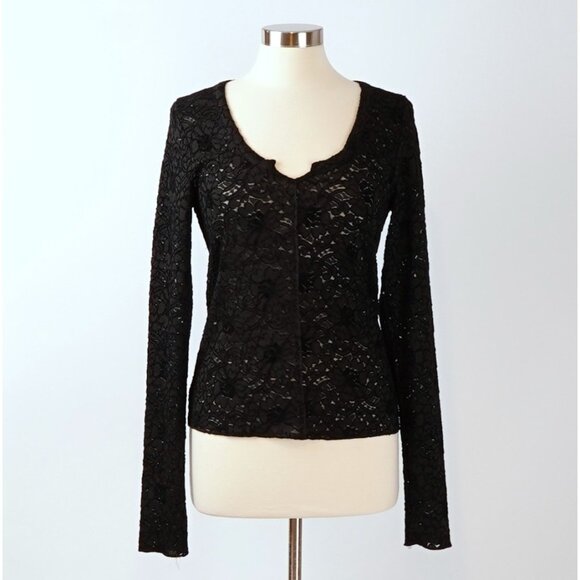 Free People Cloud Ride Notch Long Sleeve Black Floral Lace - Size Large - Picture 1 of 8